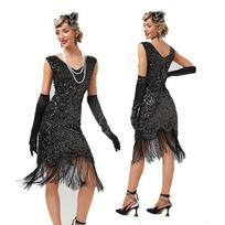 Retro Sequined Dress Gatsby Prom Tassel Dress Party Banquet Dance Dress Beaded Toast Dress L juoda