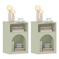 Set of 2 bedside tables, nightstand with open compartments, arched design, 40 x 30 x 60 cm, light green 40 x 30 x 60 cm