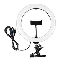 LED žiedinė lempa 26 cm su telefono laikikliu ir spaustuvu