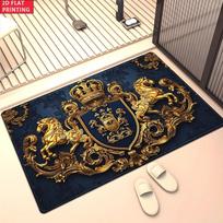 VIKAMA Velvet Plush Royal Crest Carpet Luxury Printed Area Rug Indoor Outdoor Floor Mat for Living Room Home Decor 40x60cm brown