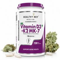 HealthyHey Nutrition Vitamin D3 + K2 MK-7 Supplement Capsules | D3 Derived from Lichen | Vitamin D3 + Vitamin K2 Mk7 Capsule | 120 Veg. Capsules