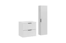 Vonios baldų komplektas Comad Adel White 60 cm su stalviršiu ir aukšta spintele, balta