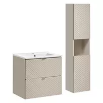 Vonios baldų komplektas Comad Viva Cashmere 60 cm su praustuvu ir aukšta spintele, smėlinė