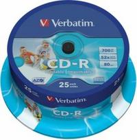 Verbatim Blank CD-R AZO 700MB 1x-52x, Wide Printable, ID Brand, 25-Pack Spindle