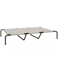 Lauko šunų gultas, paaukštinta šunų lova dideliems šunims, su plieniniu rėmu, kvėpuojantis tinklinis audinys, 152x94x23 cm, smėlio spalvos