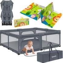 Vaikiškas maniežas Lionelo Florence XL Easy Fold Grey Stone + dvipusis kilimėlis vaikams Lionelo Robby