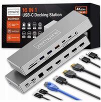 Prisijungimo stotelė USB-C 16-in-1 2x HDMI 4K 60Hz ekrano prievadas 1.4 USB SD lizdas Zenwire BS-HD1601, Juoda