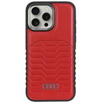 Audi dėklas iPhone 15 Pro telefonui su MagSafe, ekologiška oda, raudonas