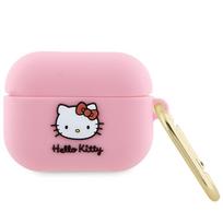Ausinių dėklas Hello Kitty Silicone 3D Kitty Head skirtas Apple AirPods Pro, rožinis