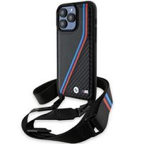 BMW M Edition Carbon Tricolor Lines & Strap dėklas iPhone 15 Pro Max, juodas