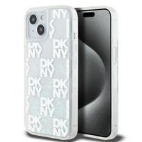 DKNY dėklas iPhone 15 / 14 / 13 telefonams Liquid Glitter Multilogo, baltas