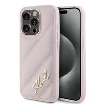 Karl Lagerfeld dėklas iPhone 15 Pro telefonui Diagonal Quilted Script, rožinis