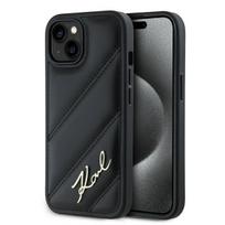 Karl Lagerfeld dėklas iPhone 15 Plus / 14 Plus Diagonal Quilted Script, juodas