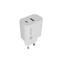 Natec Ribera USB Charger 1X USB-A + 1X USB-C 20W, White