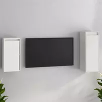 TV staliukas Televizoriaus spintelės, 2vnt., baltos, pušies medienos masyvas