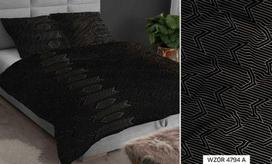 Satininės patalynės komplektas 160x200 cm, geometrinis raštas, juoda ir smėlio spalvos, užtrauktukas, minkšta medvilninė patalynė