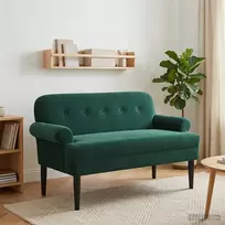 Sofa Minkštas kampas su mygtukų apmušalais Tamsiai žalia Aksomas