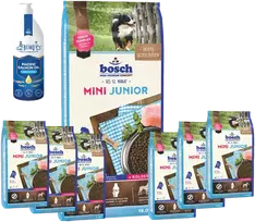 Bosch Petfood Mini Junior 15kg + 6kg + lašišų aliejus 500ml