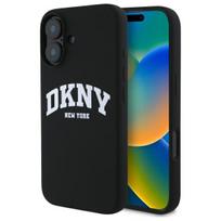 DKNY Silicone White Printed Logo MagSafe dėklas iPhone 16 6.1", juodas