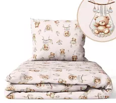 Cover set -  2 pcs - 135x100, 40x60 - BEAR in BASKET - PINK