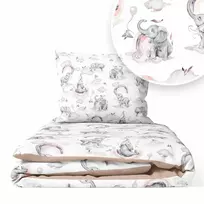 Cover set -  2 pcs - 135x100, 40x60 - ELEPHANT in the RAINBOW - DIRTY PINK