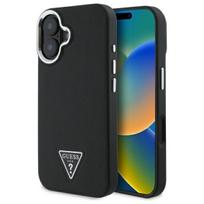 Guess dėklas iPhone 16 Plus telefonui Grained Triangle MagSafe, juodas