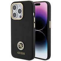 Guess Silicone Logo Strass 4G dėklas telefonui iPhone 15 Pro Max 6.7", juodas