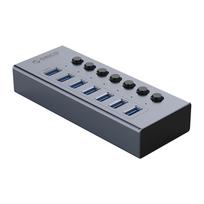 Orico BT2U3-7AB 7 prievadų USB-A 3.0 šakotuvas su jungikliais, pilkas