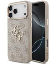 Rožinis dėklas Apple iPhone 18 Pro Max telefonui "Guess PU Leather 4G Metal Logo Gold Frame Case"