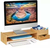 Laikiklis Relaxdays Bambukinis monitoriaus stovas su skyreliais