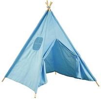Vaikų žaidimų palapinė, medvilninis tipis su sulankstomais mediniais poliais, didelis langas ir laikymo kišenė, 120x120x160 cm, mėlynas tipi, vaiko kambario palapinė