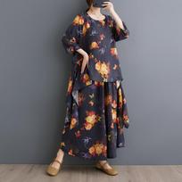 Didelio dydžio dviejų dalių kostiumas moterims, drabužiai su raštu, elegantiškos damos viršus, lininės laisvos kelnės, moteriškas kostiumas One Size gelsvai ruda