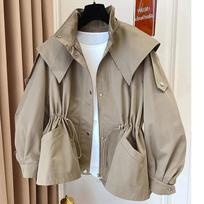 Spring Autumn Oversized Casual Waterproof Khaki Windbreaker Women Long Sleeve Hood Drawstring Zipper Jacket XXL juoda
