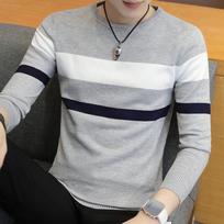 Spring Autumn Round Neck Vintage Striped Printing Sweater Male Casual Fashion All-match Bottomed Knitting Top Men M pilka