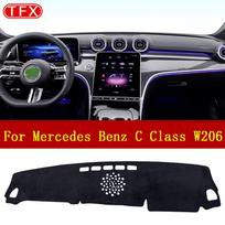 Flanelinis automobilio prietaisų skydelio dangtelis skirtas Mercedes Benz C klasė W206 220d C43 2022 2023 2024 Neslystantis kilimėlis saulės skydelis With HUD-Left Hand Drive juoda