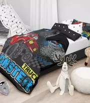 Riposo RENFORCE Digital medvilnės vaikiškas patalynės komplektas MONSTER TRUCK Mėlynas 140x200 cm