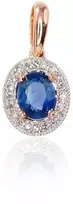 Auksinis pakabukas su brangakmeniais. Metalas: Raudonas Auksas. Praba: 585°. Akmuo: Briliantai , Safyras - 0.73 g. - 15 mm. - Briliantai (0,04Ct), Safyras (0,337Ct)