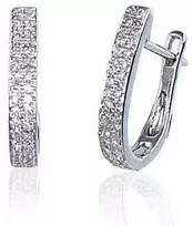 Auksiniai auskarai anglišku užsegimu, Baltas Auksas, Briliantai - 2.19 g. - 14 mm. - Briliantai (0,174Ct)
