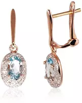 Auksiniai auskarai anglišku užsegimu, Raudonas Auksas, Briliantai , Mėlynas topazas - 1.96 g. - 21 mm. - Briliantai (0,144Ct), Mėlynas topazas