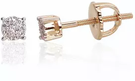 Auksiniai auskarai vinukai, užsukami, Geltonas Auksas, Briliantai - 3 mm. - 0.78 g. - Briliantai (0,048Ct)