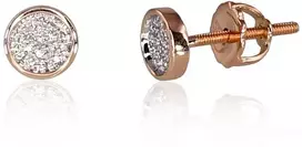 Auksiniai auskarai vinukai, užsukami, Raudonas Auksas, Briliantai - 1.52 g. - 6 mm. - Briliantai (0,072Ct)