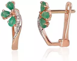Auksiniai auskarai su brangakmeniais. Metalas: Raudonas Auksas. Praba: 585°. Akmuo: Briliantai , Smaragdas - 1.53 g. - 14 mm. - Briliantai (0,028Ct), Smaragdas (0,355Ct)