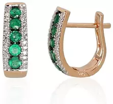 Auksiniai auskarai anglišku užsegimu, Raudonas Auksas, Briliantai , Smaragdas,Briliantai , Rubinas,Briliantai , Safyras - 2.39 g. - 14 mm. - Briliantai (0,116Ct), Smaragdas (0,472Ct)