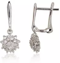 Auksiniai auskarai anglišku užsegimu, Baltas Auksas, Briliantai - 1.78 g. - 18 mm. - Briliantai (0,112Ct)