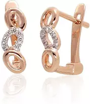 Auksiniai auskarai anglišku užsegimu, Raudonas Auksas, Briliantai - 1.65 g. - 12 mm. - Briliantai (0,036Ct)