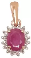 Auksinis pakabukas su brangakmeniais. Metalas: Raudonas Auksas. Praba: 585°. Akmuo: Briliantai , Rubinas - 14 mm. - 0.49 g. - Briliantai (0,04Ct), Rubinas (0,349Ct)