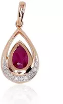 Auksinis pakabukas su brangakmeniais. Metalas: Raudonas Auksas. Praba: 585°. Akmuo: Briliantai , Rubinas - 1.24 g. - 20 mm. - Briliantai (0,031Ct), Rubinas (0,6Ct)