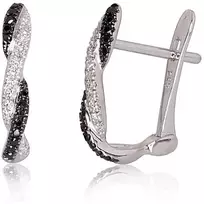 Auksiniai auskarai anglišku užsegimu, Baltas Auksas, Briliantai , Briliantai (Juodi) - 1.79 g. - 18 mm. - Briliantai (0,072Ct), Briliantai (Juodi) (0,082Ct)