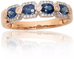 Auksinis žiedas - 18.5 - 2.91 g. - Briliantai (0,166Ct), Safyras (0,989Ct)