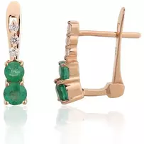 Auksiniai auskarai ant cilindrinės spynos - 1.42 g. - 18 mm. - Briliantai (0,075Ct), Smaragdas (0,659Ct)
